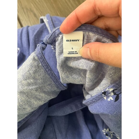 EUC Old Navy Women's Sleeveless Floral Romper L Blue Linen & Rayon Blend - Picture 6 of 6